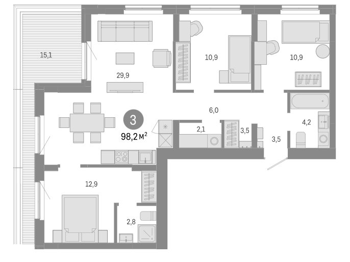 Планировка — Пшеница, 4-комн., 83 м²