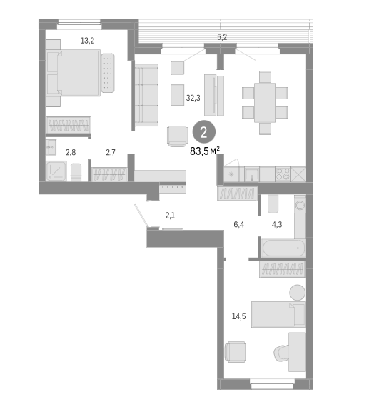 Планировка — Пшеница, 3-комн., 78 м²