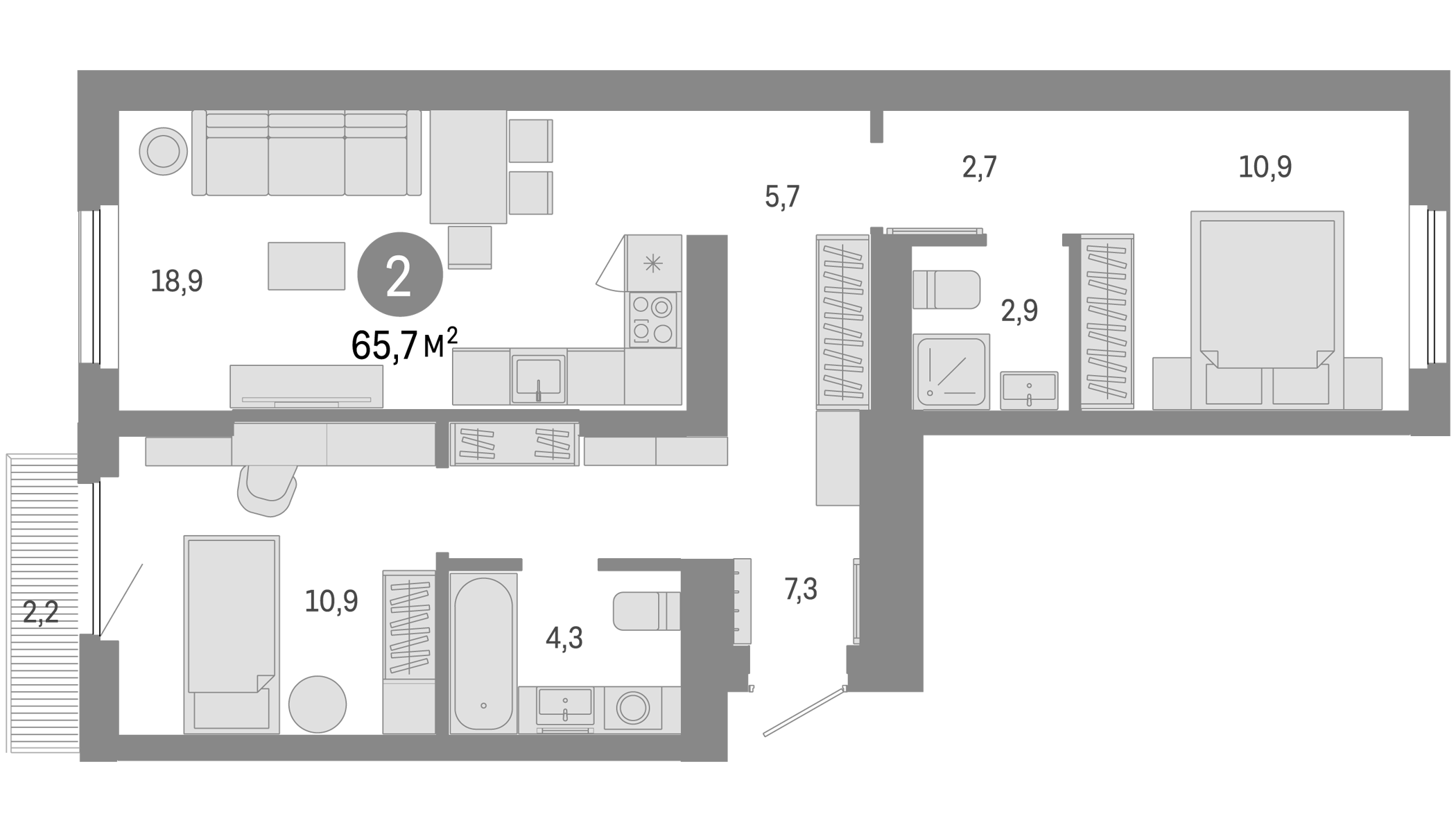 Планировка — Пшеница, 3-комн., 64 м²