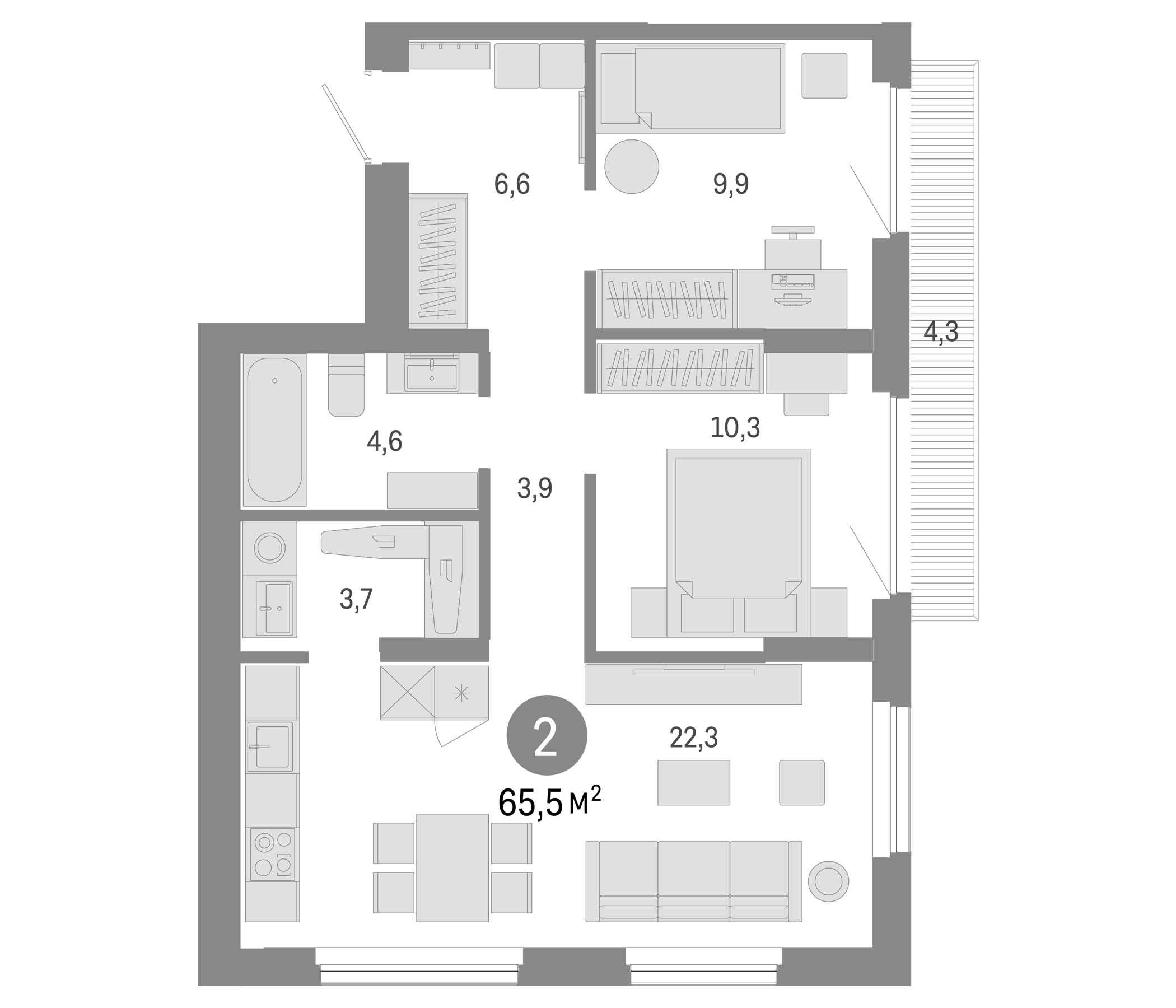 Планировка — Пшеница, 3-комн., 61 м²