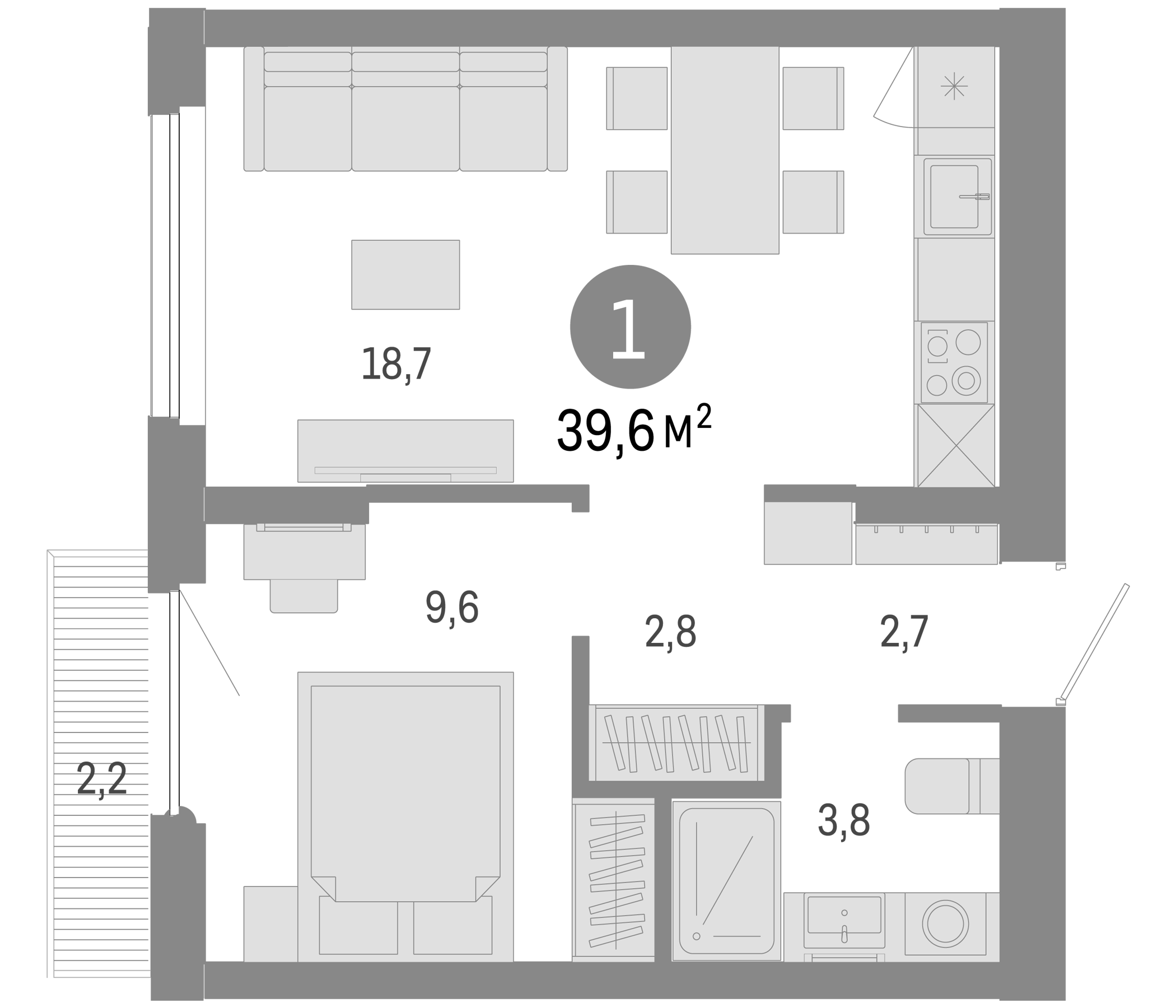 Планировка — Пшеница, 2-комн., 37 м²