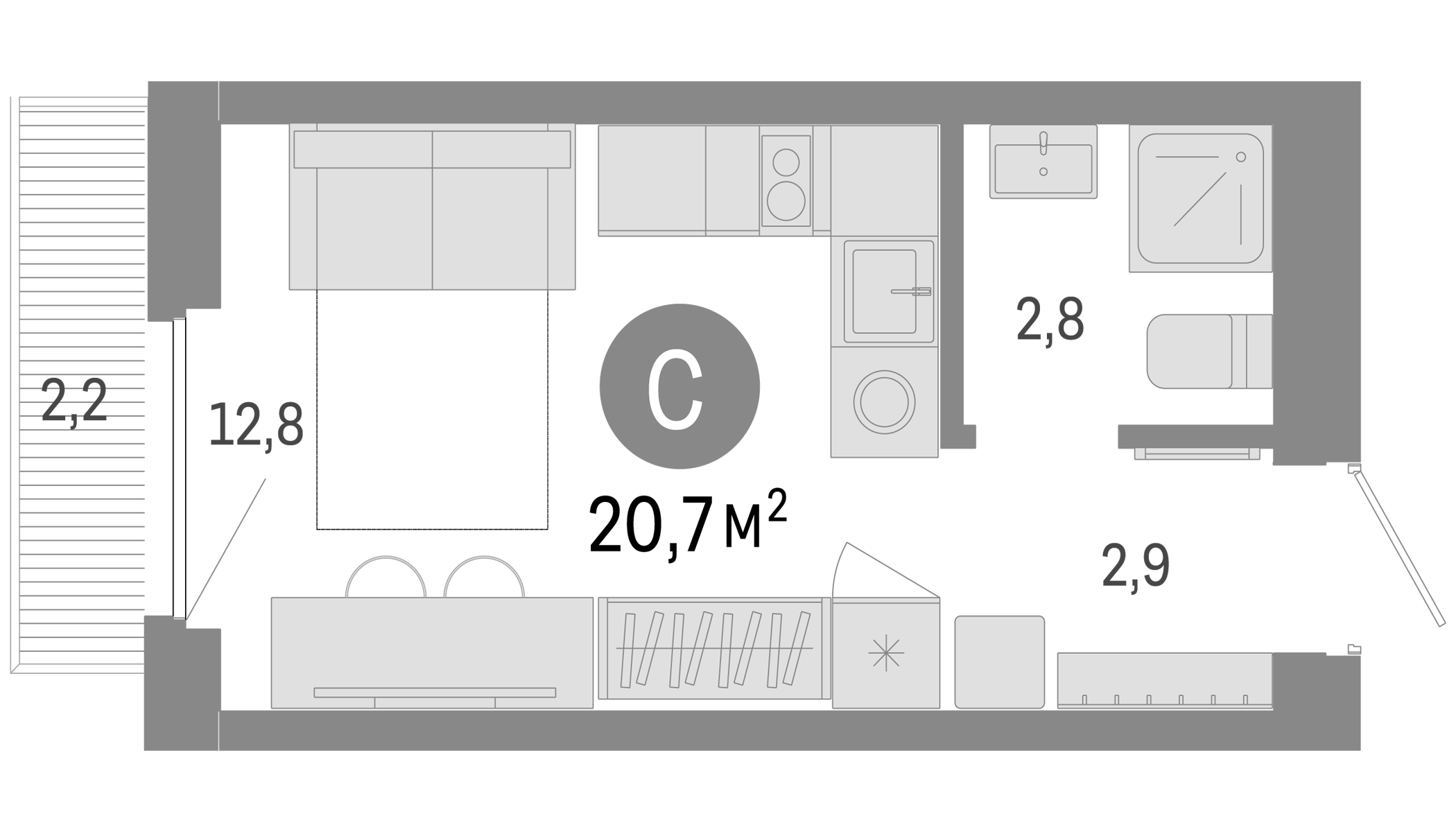 Планировка — Пшеница, Студия, 19 м²
