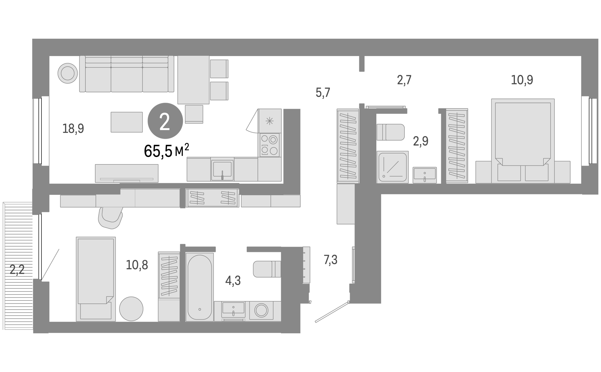 Планировка — Пшеница, 3-комн., 63 м²