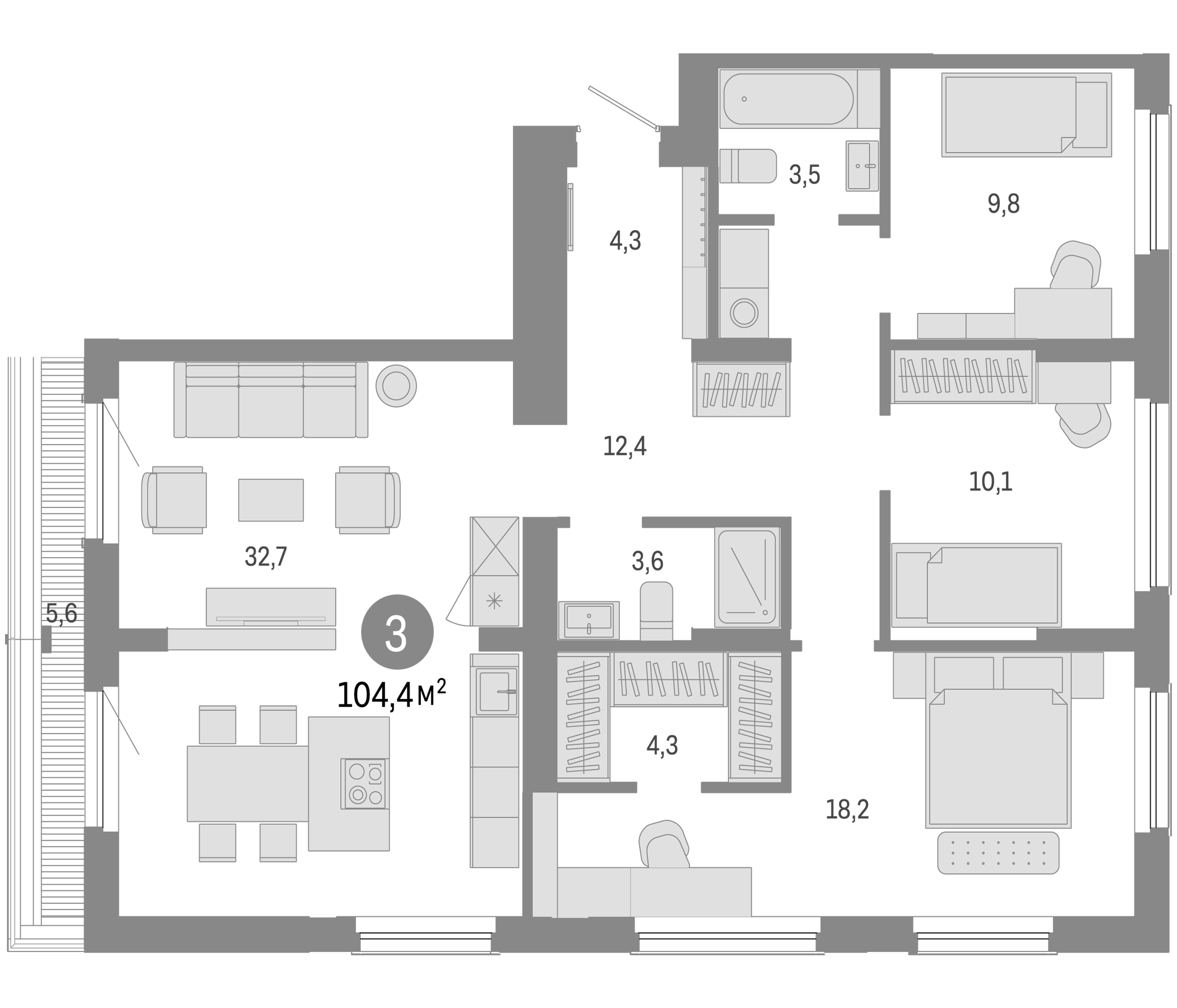 Планировка — Пшеница, 4-комн., 99 м²