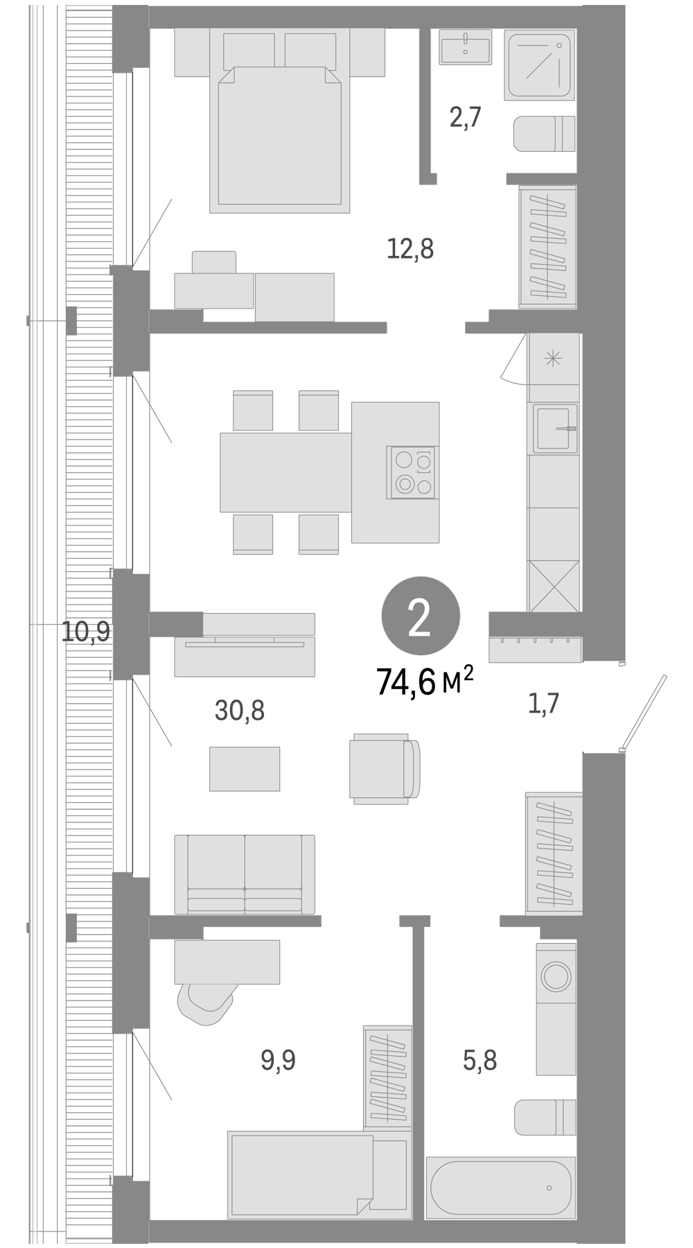 Планировка — Пшеница, 3-комн., 64 м²