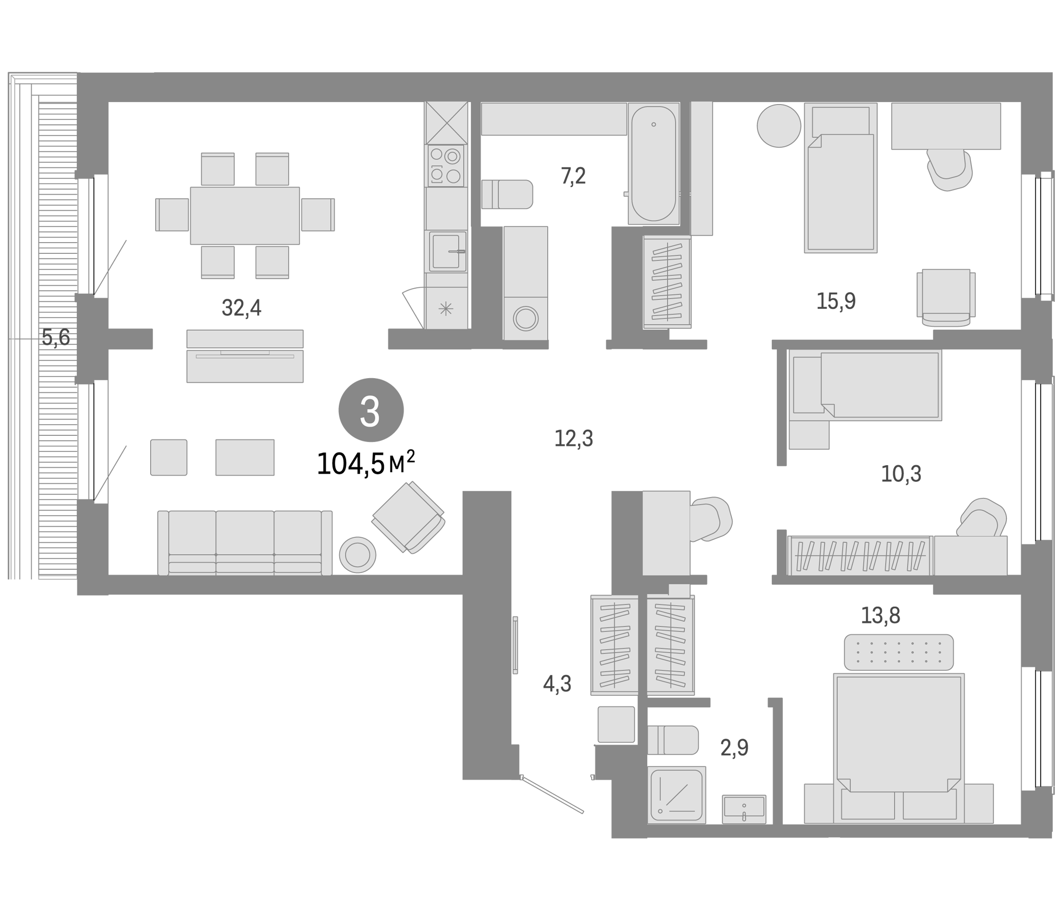Планировка — Пшеница, 4-комн., 99 м²