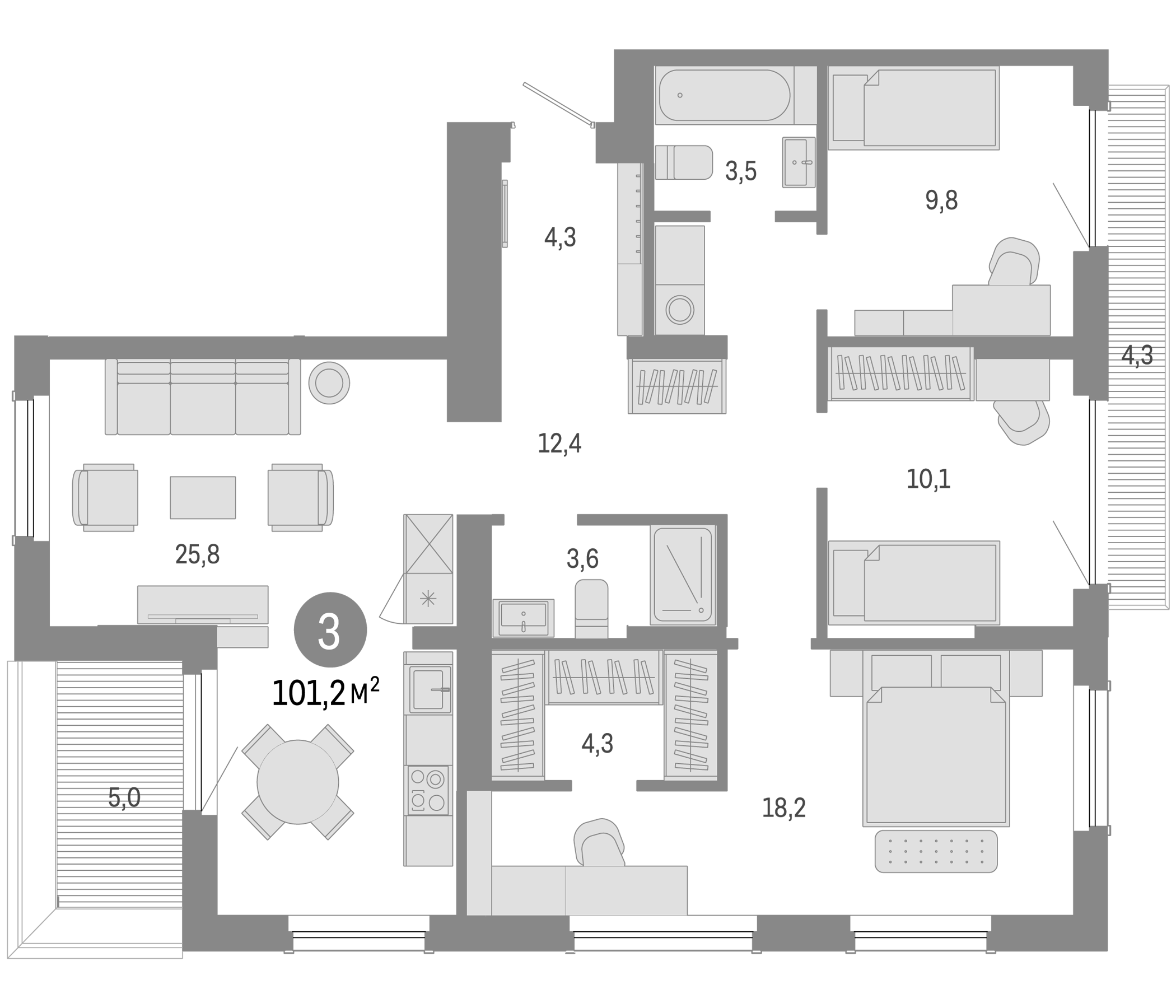 Планировка — Пшеница, 4-комн., 92 м²