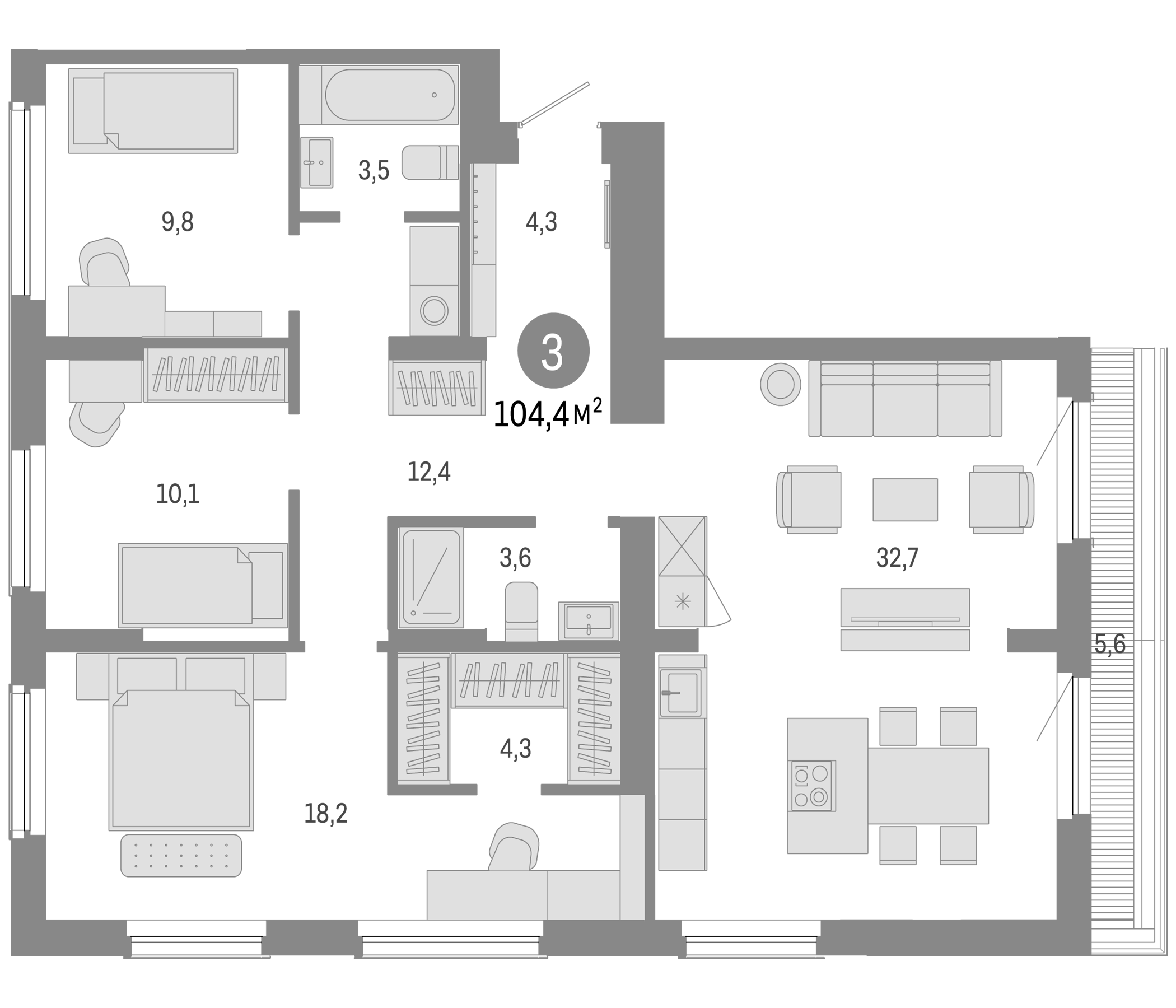 Планировка — Пшеница, 4-комн., 99 м²