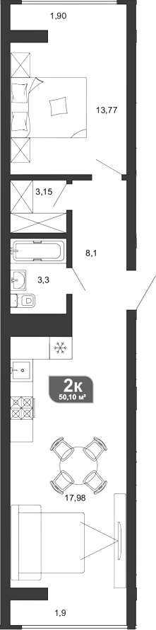 Планировка — Сочи Парк, 1-комн., 45 м²
