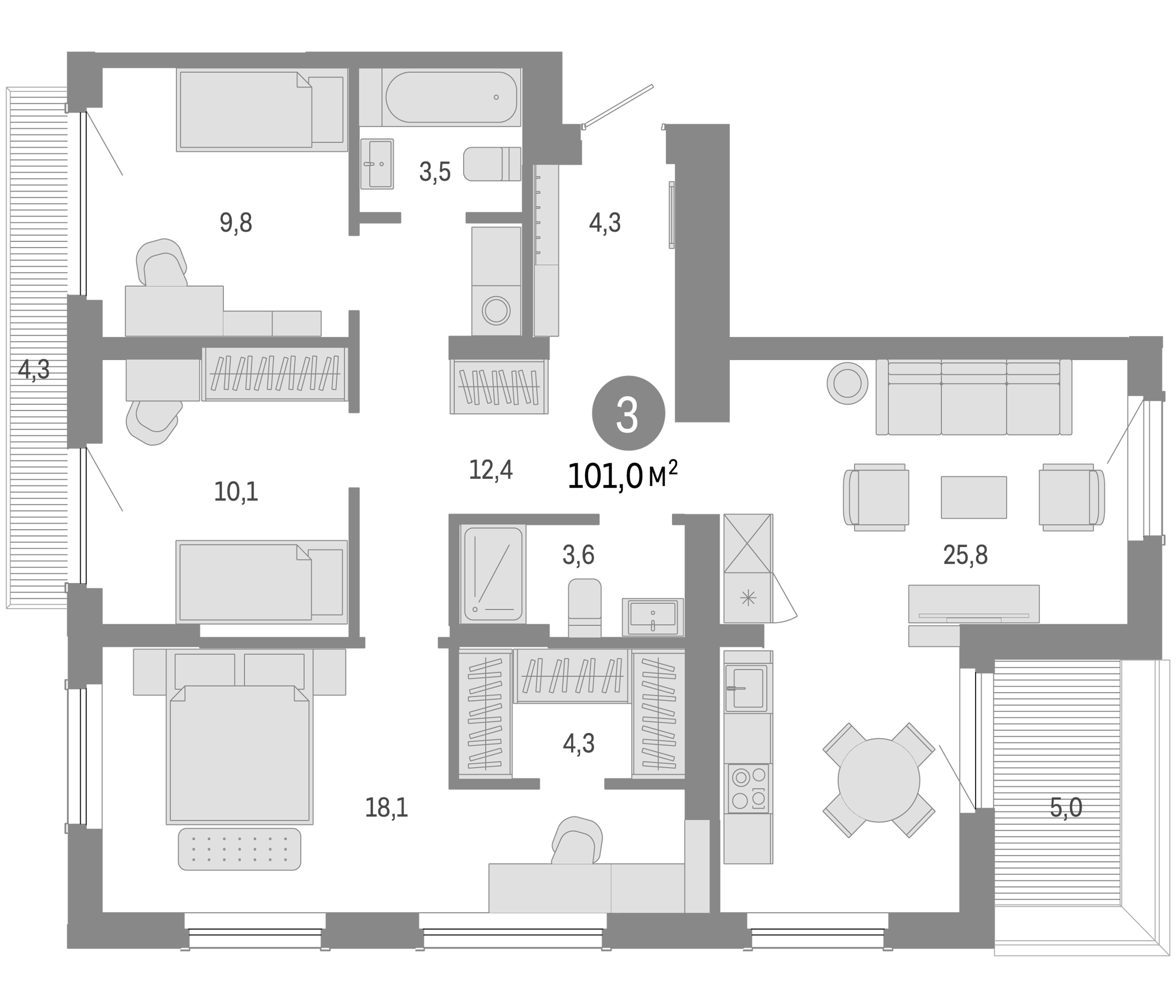 Планировка — Пшеница, 4-комн., 92 м²