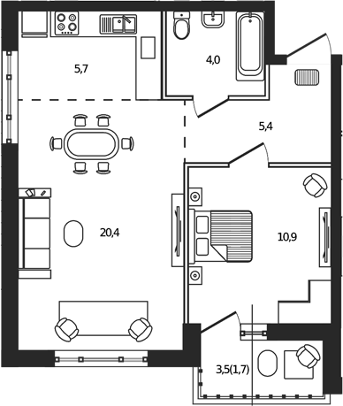 Планировка — Сиреневый бульвар, 2-комн., 46 м²