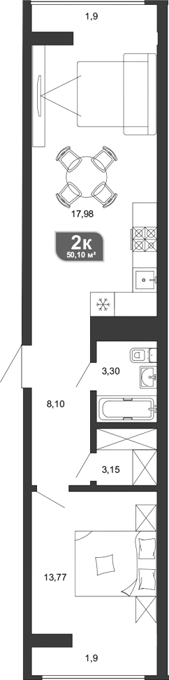 Планировка — Сочи Парк, 1-комн., 46 м²