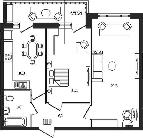 Планировка — Сиреневый бульвар, 2-комн., 54 м²
