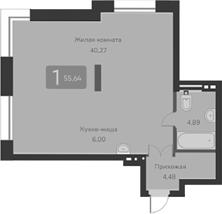 Планировка — Марсель-2, 1-комн., 56 м²