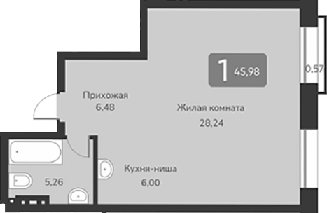 Планировка — Марсель-2, 1-комн., 46 м²