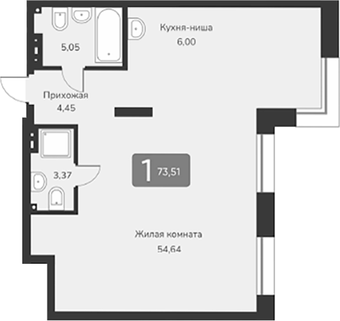 Планировка — Марсель-2, 1-комн., 74 м²