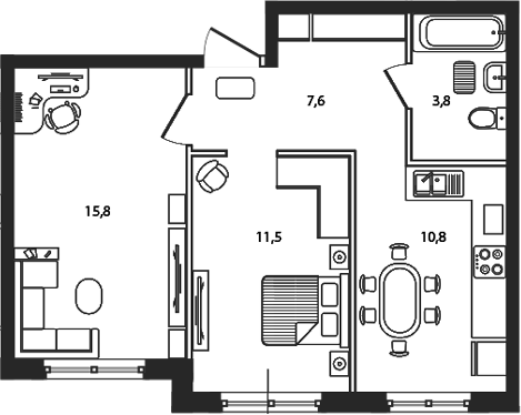 Планировка — Сиреневый бульвар, 2-комн., 50 м²