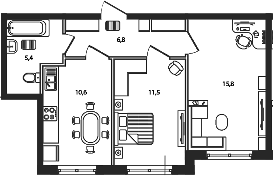 Планировка — Сиреневый бульвар, 2-комн., 50 м²