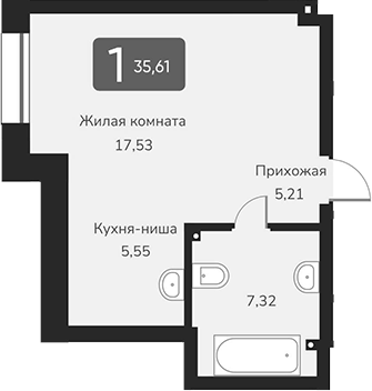 Планировка — Марсель-2, 1-комн., 36 м²