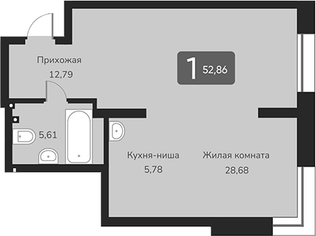 Планировка — Марсель-2, 1-комн., 53 м²