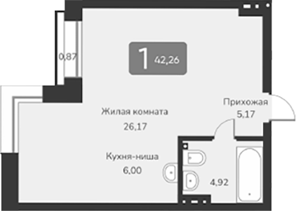 Планировка — Марсель-2, 1-комн., 42 м²