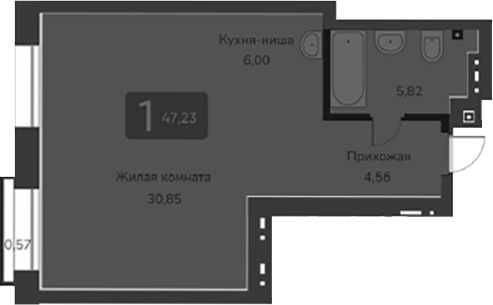 Планировка — Марсель-2, 1-комн., 47 м²
