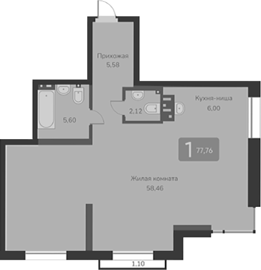 Планировка — Марсель-2, 1-комн., 78 м²