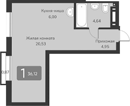 Планировка — Марсель-2, 1-комн., 36 м²