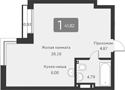 Планировка — Марсель-2, 1-комн., 42 м²