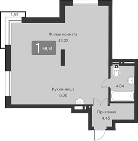 Планировка — Марсель-2, 1-комн., 59 м²