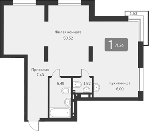 Планировка — Марсель-2, 1-комн., 71 м²