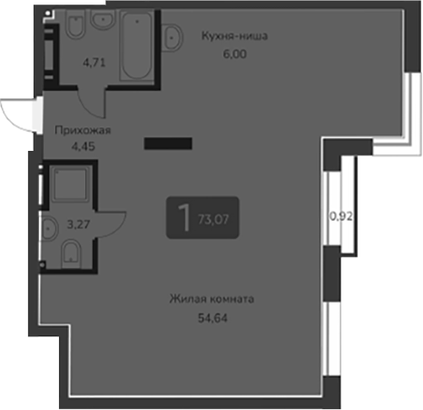 Планировка — Марсель-2, 1-комн., 73 м²