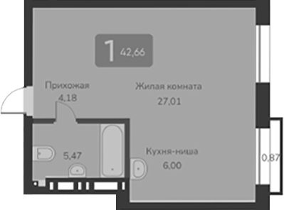Планировка — Марсель-2, 1-комн., 43 м²