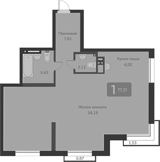 Планировка — Марсель-2, 1-комн., 78 м²