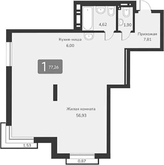 Планировка — Марсель-2, 1-комн., 77 м²