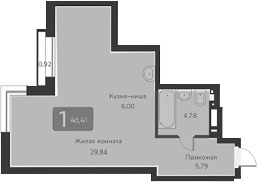 Планировка — Марсель-2, 1-комн., 46 м²