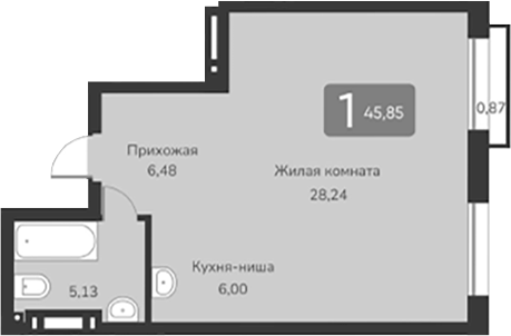 Планировка — Марсель-2, 1-комн., 46 м²