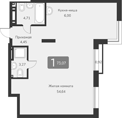 Планировка — Марсель-2, 1-комн., 73 м²