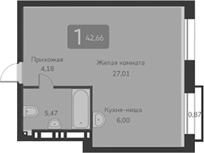 Планировка — Марсель-2, 1-комн., 43 м²