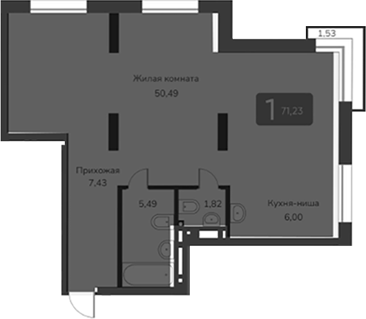 Планировка — Марсель-2, 1-комн., 71 м²