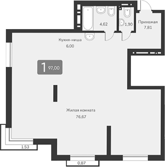 Планировка — Марсель-2, 1-комн., 97 м²