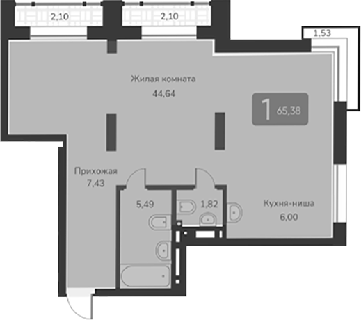 Планировка — Марсель-2, 1-комн., 65 м²
