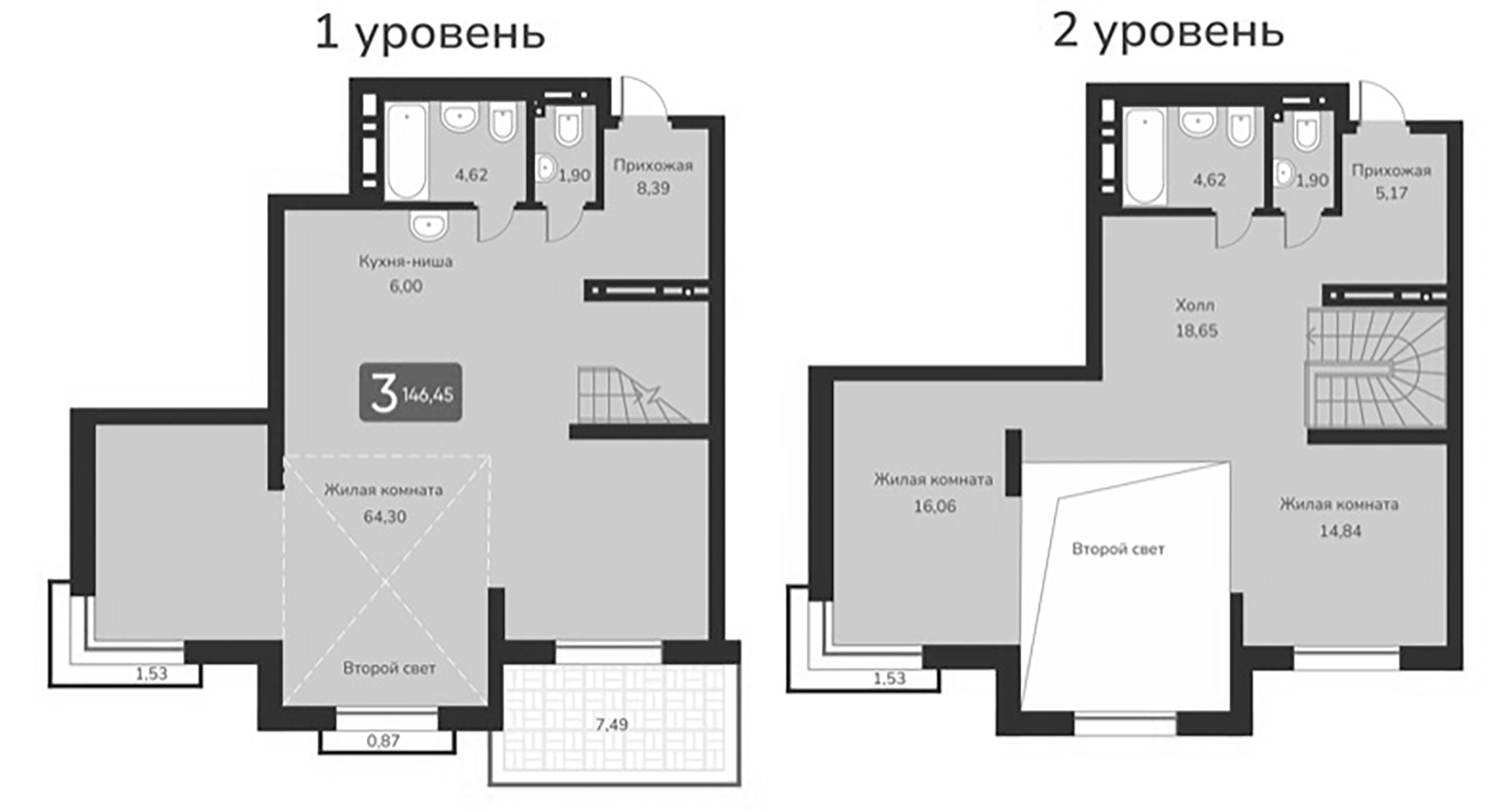 Планировка — Марсель-2, 2-комн., 146 м²