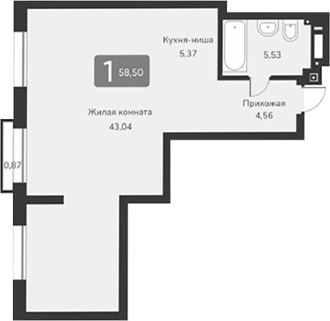 Планировка — Марсель-2, 1-комн., 59 м²