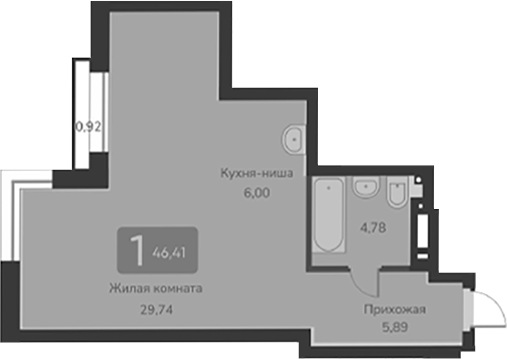 Планировка — Марсель-2, 1-комн., 46 м²