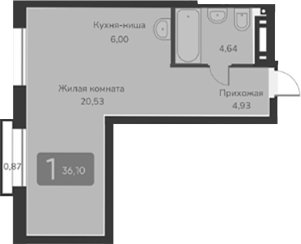 Планировка — Марсель-2, 1-комн., 36 м²