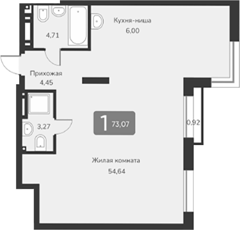Планировка — Марсель-2, 1-комн., 73 м²