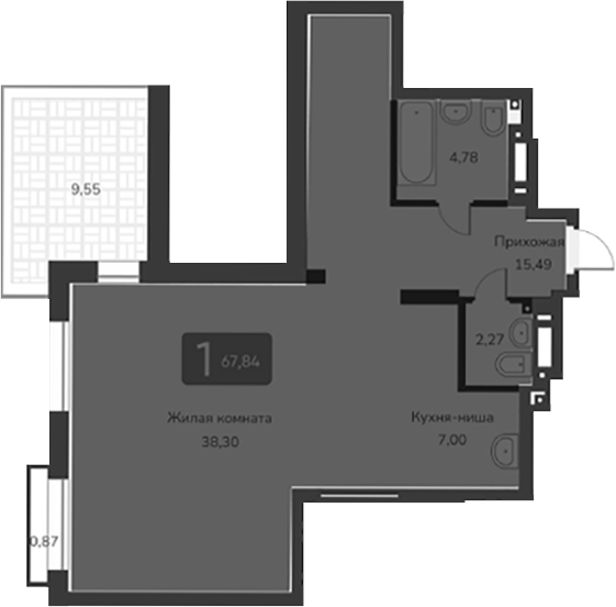 Планировка — Марсель-2, 1-комн., 68 м²