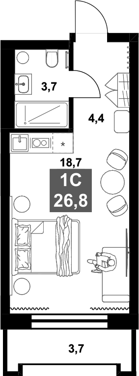 Планировка — Инские Холмы , Студия, 27 м²