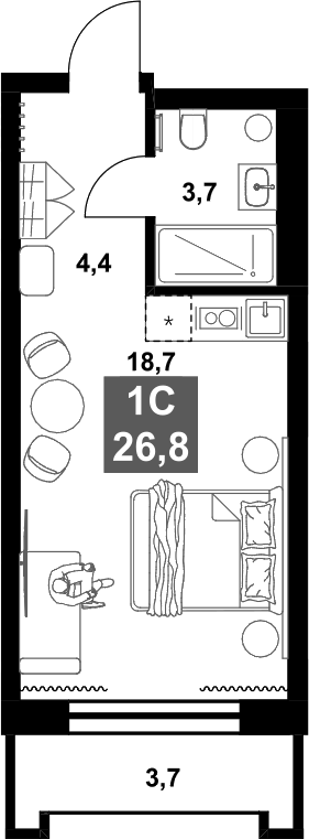 Планировка — Инские Холмы , Студия, 27 м²